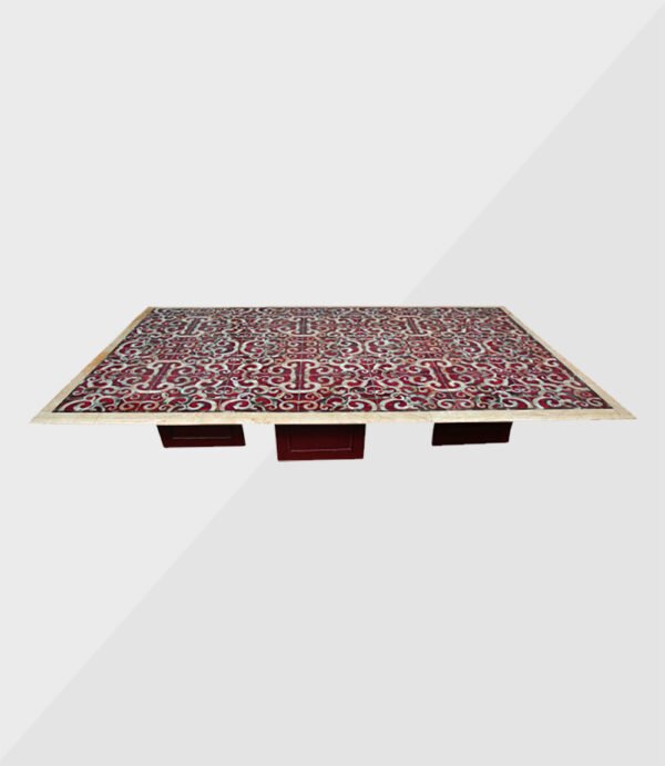 White Marble Rectangle Inlay Table Top With Floral Design
