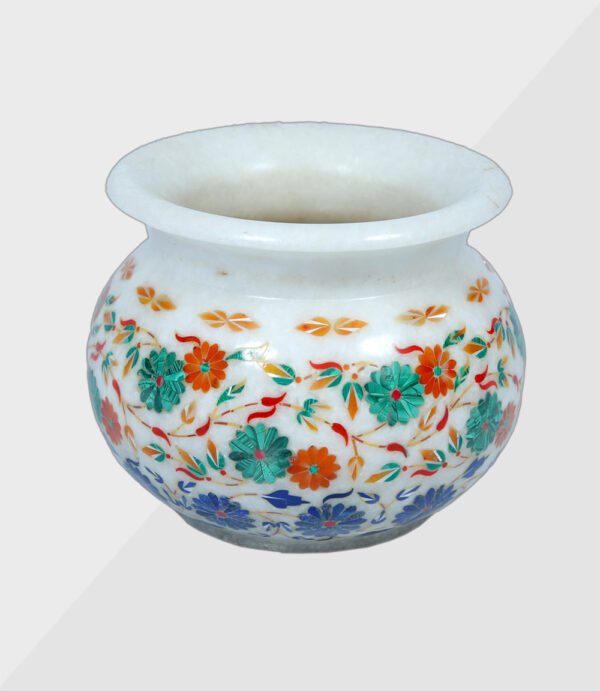 White Marble Inlay Candle Votive Or Flower Pot