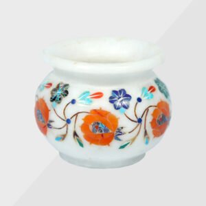 White Marble Inlay Candle Votive Or Flower Pot